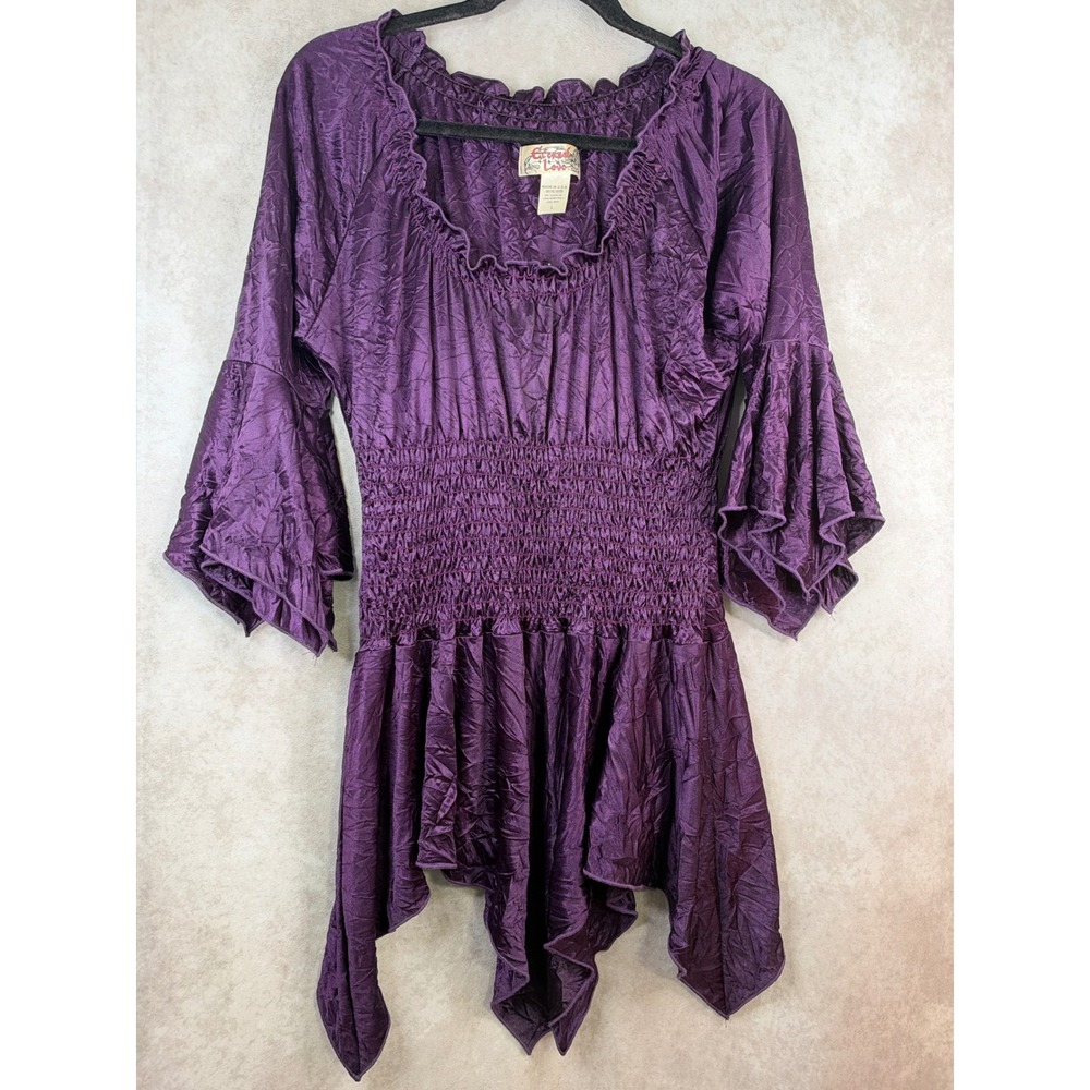 VTG Eternal Love Large Purple Gothic Smocked Bell Sleeve Handkerchief Whimsi